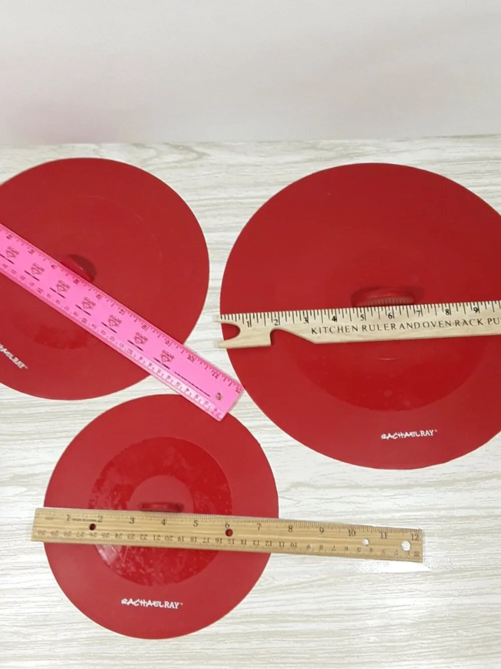 Set- 3 Rachael Ray Silicone Lids, Red Bowl Covers, Top This! Oven Microwave Safe